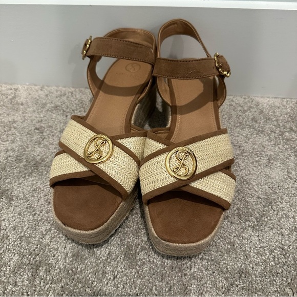 Sam & Libby Brown and Cream Wedge Sandals - Picture 3 of 6